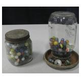 2 Mason Jars Filled with Marbles, One w/ Dish
