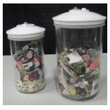 2 Plastic Jars filled w/ Various Styled Buttons