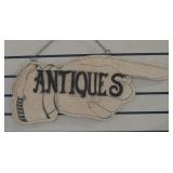 Wooden Pointed Finger Form Antiques Sign