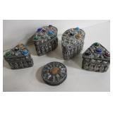 5 Moroccan Miniature Pewter Trinket Pill Boxes