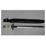 22"L Hunting Knife w/ Leather Sheath Wooden Handle