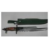 20"L Split Fork Bowie Knife & Sheath Wooden Handle