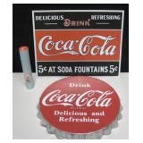 Coca Cola Co Tin Art Panel & Cap w/ 12 Red Pencils