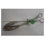 VNTG Silver Plated & Faux Green Stone Salad Tongs