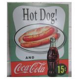 Coca Cola Co. VNTG Style Hot Dog Tin Art Panel