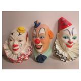 3 VNTG L. Wright Resin Clown Head Wall Busts