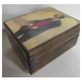 Wooden Music Box w/ Sad Clown Cover Top