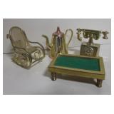 Various Miniature Table Items, Chair, Phone, Etc.