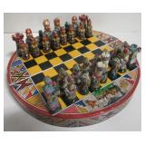 Ceramic & Wood Spanish & Mayan RND Chess Set