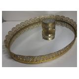 Pierced Oval Brass & Mirror Tray & RND Jewelry Box