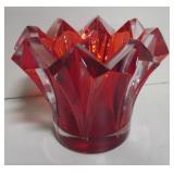 Czech-Republic Red Lead Crystal Glass Candle Bowl