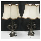 Pair of Fleur-de-lis Form Table Lamps & Shade