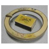 Brass/ Enamel 4" Dia. Ashtray w/ Matching Matchbox
