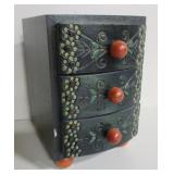 Wood Miniature Floral 3 Drawer Jewelry Cabinet