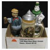 German Style Stein & 2 French Figural Decanters