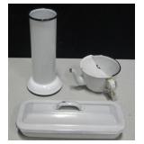 Vintage B.B. Metal Creamer, Butter Dish & Vase Set