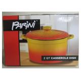 NIB Red / Yellow Parini Co. 2 Qt. Casserole Dish