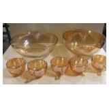 Vintage Festive Carnival Glass 2 Bowl, 5 Glass Set