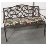 Metal Garden Bench w/ Padded Floral Upholstery