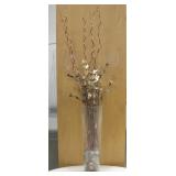 Tall Glass Vase w/ River Stones & Faux Floral Set