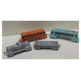 4 Vintage MidgeToy Pewter Rail Road Train Cars