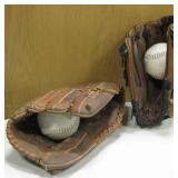 2 Rawlings, 1 Wilson Baseball Gloves & 2 Softballs