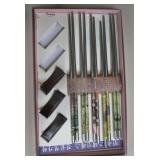 Korean Metal Chopsticks w/ 3 Faux Wood Stands