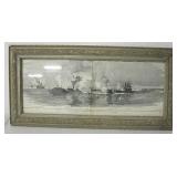 23.5" X 11.5" Framed Sea Battle Scene