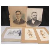 5 Photo, Watercolor on Paper & Ink on Leather Art