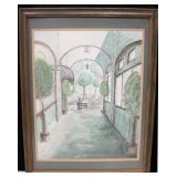 Unsigned Framed Woman at Park Scene Art Print