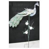 Peacock Form Metal Lawn Art w/ Flowers, 36"H