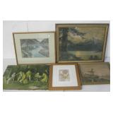 5 Assorted Art Pieces, Largest is 22.5" X 18.5"