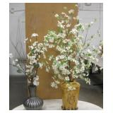 2 Decorative Ceramic Vases w/ Faux Floral Bouquet