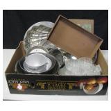 VNTG Glass, Metal & Wood Kitchen Items Plates Etc.