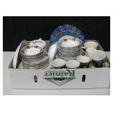 Box of Various Kitchen Bowls, Plates, Mugs & More