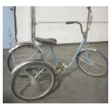 VNTG Blue Tricycle w/ Rear Grocery Basket Storage