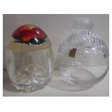Glass & Resin Strawberry Form Lidded Jam Jars