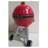 Miniature Red Globe BBQ Grill Ceramic Pill Box