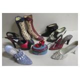 Various Resin & Ceramic Miniature Shoes & Pill Box