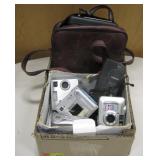 Box of Various Cameras, Case & Accessories