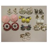 10 Pairs Of Vintage Costume Jewelry Earrings