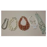 5 Vtg Costume Jewelry Necklaces - 2 w/ Earrings