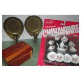 Miniature Brass Sconces, Chinaware Tea Set & Chest
