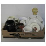 Glass/Porcelain/Copper Mugs, Plate & Decanter