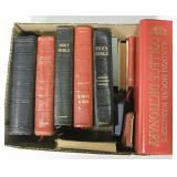 Various Vintage Leather Bound Bibles & Dictionary
