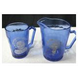 Vintage Blue Tone Shirley Temple Pitcher & Cup