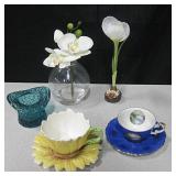 Porcelain & Glass Teacups & Saucers & Flower Vases