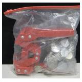 Red Beer Bottle Capper Tool & Bag of Bottle Caps