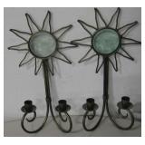 2 Metal & Glass Sun Face 2 Light Candle Sconces