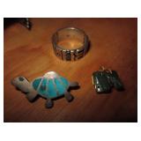 .925 Ring, Elephant Pendent & Turquoise Turtle